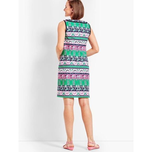Talbots 12 Sleeveless Collared Knee Length Dress Pink Green Palm Beach Retro 70s - Picture 2 of 16